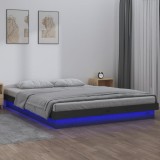 Cumpara ieftin Cadru de pat cu LED, gri, 200x200 cm, lemn masiv
