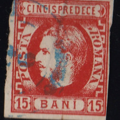 Romania 1869 - LP 27 - 15 BANI Rosu - Carol Cu Favoriti - EROARE