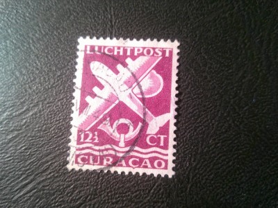 Timbru Curacao , colonie olandeza 1947 Aviatie 12 1/2 c stampilat foto