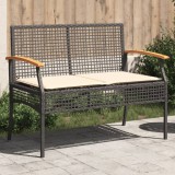 VidaXL Bancă de grădină cu pernă, negru, poliratan/lemn acacia 366255