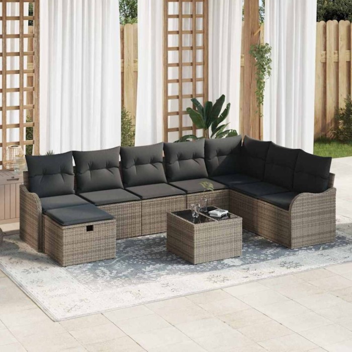 vidaXL Set de canapele pentru grădină 9 pcs Gri 287.5 x 177.5 x 85 cm 3359038