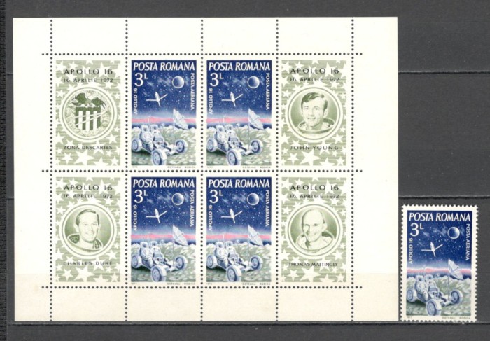 Romania.1972 Cosmonautica-Apollo 16 XR.695