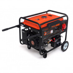 Generator curent 7kW 7000W 230V 380V 12V + pornire electrica la cheie + manere si roti motor benzina 15CP (KD3144)