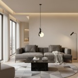 Lustra suspendata MANOS neagra, sticla si rasina, 1xE27, 13x120 cm