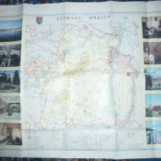 Harta Turistica a Judetului Braila 1985 ,cu ilustratii ,dim.= 86x63cm