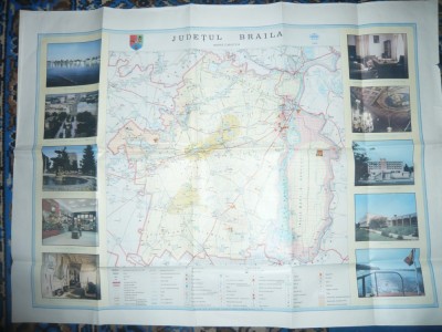 Harta Turistica a Judetului Braila 1985 ,cu ilustratii ,dim.= 86x63cm foto