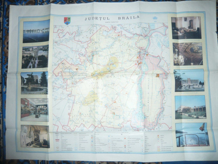 Harta Turistica a Judetului Braila 1985 ,cu ilustratii ,dim.= 86x63cm