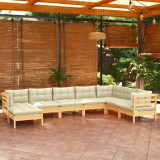 VidaXL Set mobilier grădină cu perne crem, 8 piese, lemn masiv de pin
