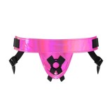 Hamuri pentru dildo - Mina Lustre Ham Strap-on Aspect Roz Lucios cu Suporturi Elastice pentru Tubul de Lubrifiant sau Alte Accesorii