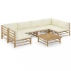 Gossi set mobilier de gradina cu perne alb crem, 7 piese, bambus