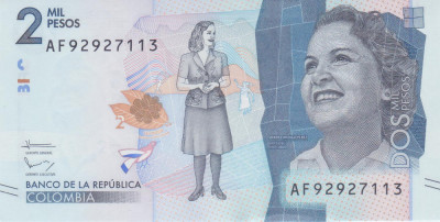 Bancnota Columbia 2.000 Pesos 2016 - P458 UNC foto