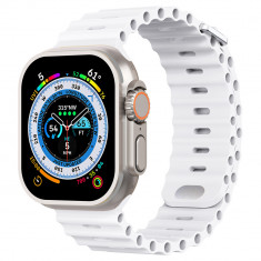 Curea silicon TU&amp;YA&reg; Premium, pentru Apple Watch 8/7/6/5/4/3, Display 49/45/44/42 mm, Alb