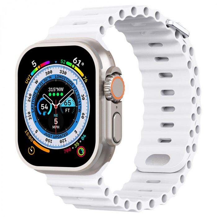 Curea silicon TU&amp;YA&reg; Premium, pentru Apple Watch 8/7/6/5/4/3, Display 49/45/44/42 mm, Alb