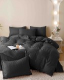 Cumpara ieftin Lenjerie pat dublu,jacquard finetat,6 piese,neagra-A437, Jojo Home
