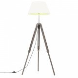 Cumpara ieftin Lampă de podea cu trepied, gri/alb, 141 cm, lemn masiv de tec