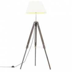 vidaXL Lampă de podea cu trepied, gri/alb, 141 cm, lemn masiv de tec