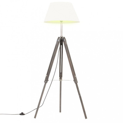 vidaXL Lampă de podea cu trepied, gri/alb, 141 cm, lemn masiv de tec foto