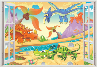 Sticker decorativ, Lumea Dinozaurilor, Portocaliu, 86 cm, 8477ST-1 foto