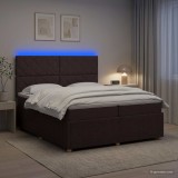 Cumpara ieftin Pat cu arcuri LED si saltea Maro inchis 200 x 200 cm Tesatura