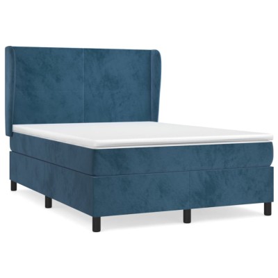 Pat box spring cu saltea, albastru inchis, 140x190 cm, catifea foto