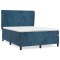 Pat box spring cu saltea, albastru inchis, 140x190 cm, catifea