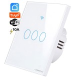 Cumpara ieftin Intrerupator inteligent cu touch, Wifi, 3 canale, 10A, Alb
