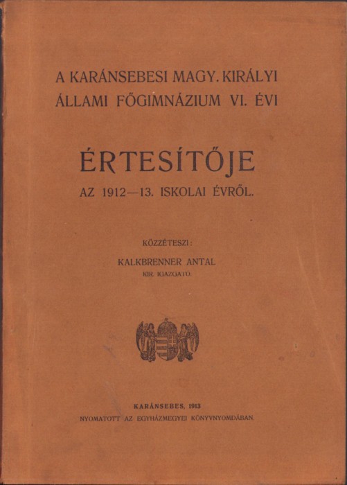 HST C1355 A karansebesi allami fogimnazium ertesitoje 1912-13