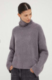 Samsoe Samsoe pulover de l&acirc;nă femei, culoarea gri, călduros, cu guler