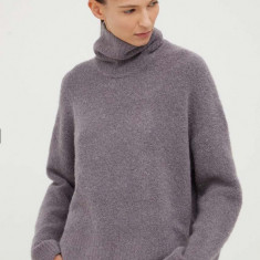 Samsoe Samsoe pulover de lână femei, culoarea gri, călduros, cu guler