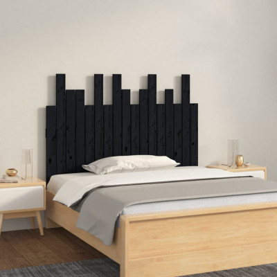 vidaXL Tăblie de pat pentru perete, negru, 108x3x80 cm, lemn masiv pin foto