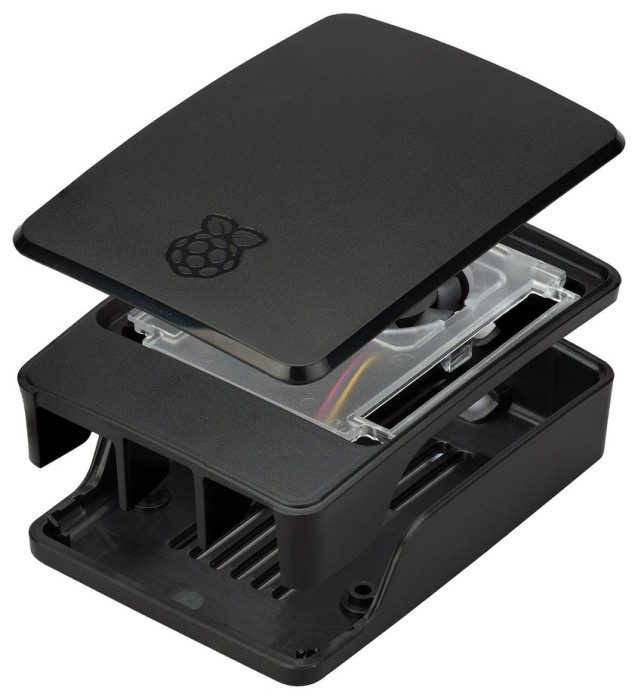 Carcasa Raspberry Pi 5 Model B din plastic, cu ventilator de răcire