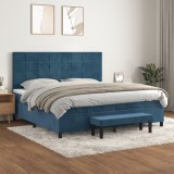 vidaXL Pat box spring cu saltea, albastru &icirc;nchis, 200x200 cm, catifea