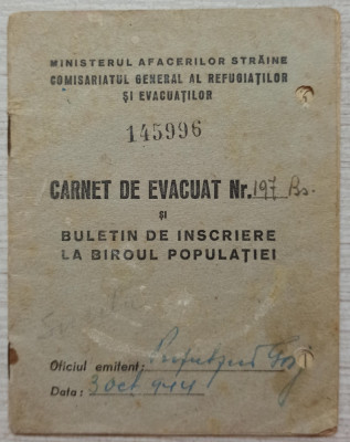 Carnet de evacuat din judetul Balti, 1944 foto