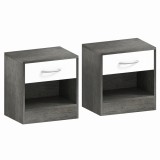 HOMCOM Set 2 Noptiere Moderne cu Raft Deschis și Sertar Alb Gri &icirc;nchis | Aosom Romania