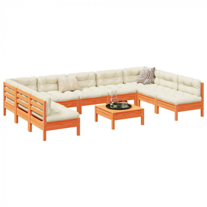 vidaXL Set canapele grădină cu perne, 10 piese, maro lemn masiv de pin 3299600
