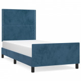 Cadru de pat cu tăblie, albastru &icirc;nchis, 100x200 cm, catifea