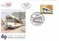 100 ANI TRANSPORT FEROVIAR LOCAL VIENA AUSTRIA FDC 1988 foto