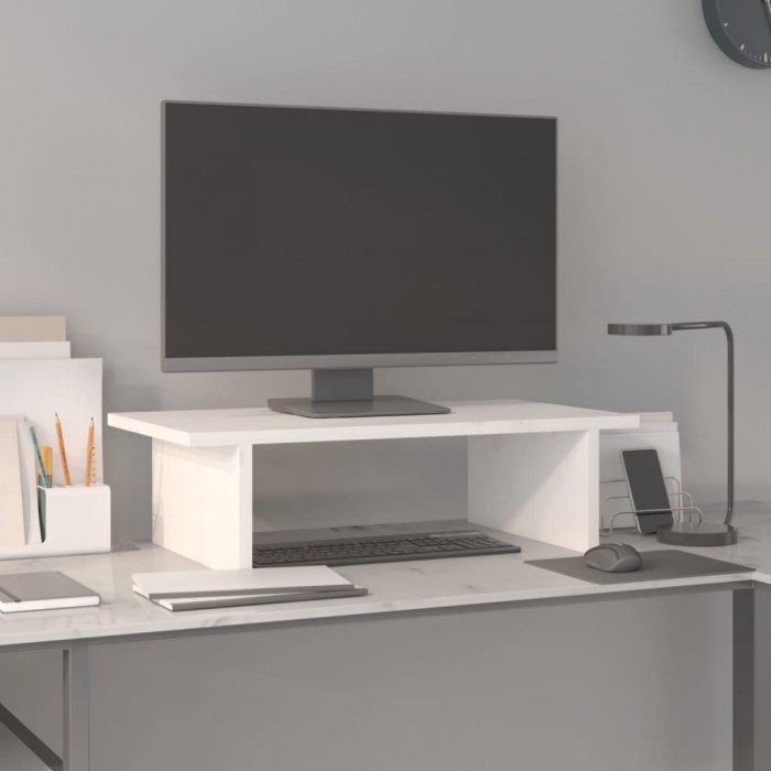 Suport pentru monitor, alb, 50x27x15 cm, lemn masiv pin