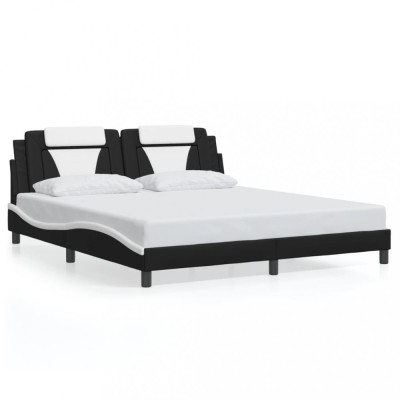 vidaXL Cadru de pat cu LED, negru și alb, 180x200 cm, piele ecologică 3214041 foto