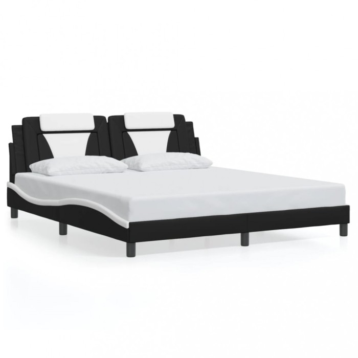 vidaXL Cadru de pat cu LED, negru și alb, 180x200 cm, piele ecologică 3214041