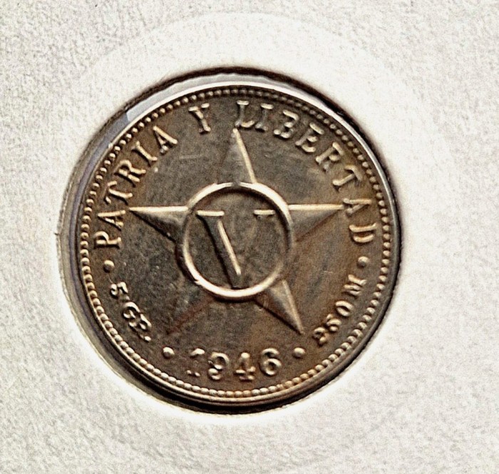 Cuba 5 Centavos 1946 moneda necirculata UNC km # 11.1 tiraj mic