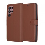Husa pentru Samsung Galaxy S22 Ultra 5G S908, Techsuit, Leather Folio, Maro