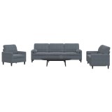Gossi set de canapele cu perne/rulouri, 3 piese, gri inchis, catifea