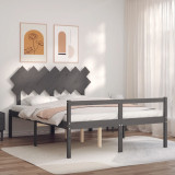 VidaXL Cadru de pat senior cu tăblie, gri, king size, lemn masiv