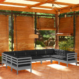 VidaXL Set mobilier de grădină cu perne, 9 piese, gri, lemn masiv pin