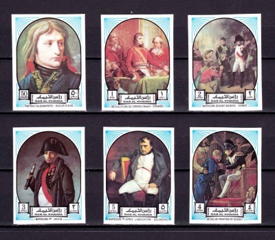 ✅( S24) Ras Al Khaima 1972 &amp;quot;Napoleon I Bonaparte in tablouri &amp;quot;,seria nedantelata ! ,Mi. 871/876 B , CV 50 &amp;euro; , MNH foto