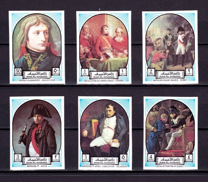 ✅( S24) Ras Al Khaima 1972 &quot;Napoleon I Bonaparte in tablouri &quot;,seria nedantelata ! ,Mi. 871/876 B , CV 50 &euro; , MNH