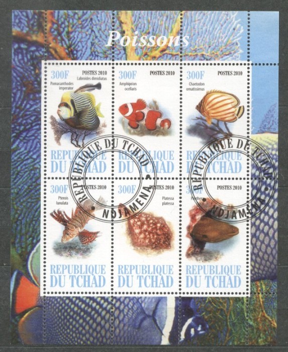 Chad 2010 Fishes, perf.sheetlet, used T.040
