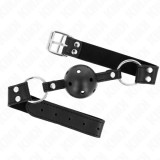 KINK - BREATHABLE BALL 4 CM GAG WITH DOUBLE RIVET MODEL 1 BLACK 62.5 x 2.5 CM ADJUSTABLE 42-58 CM, KINK COLLAR &amp; GAG