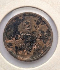 Guernsey 2 Doubles 1899 km # 9 moneda din bronz tiraj mic